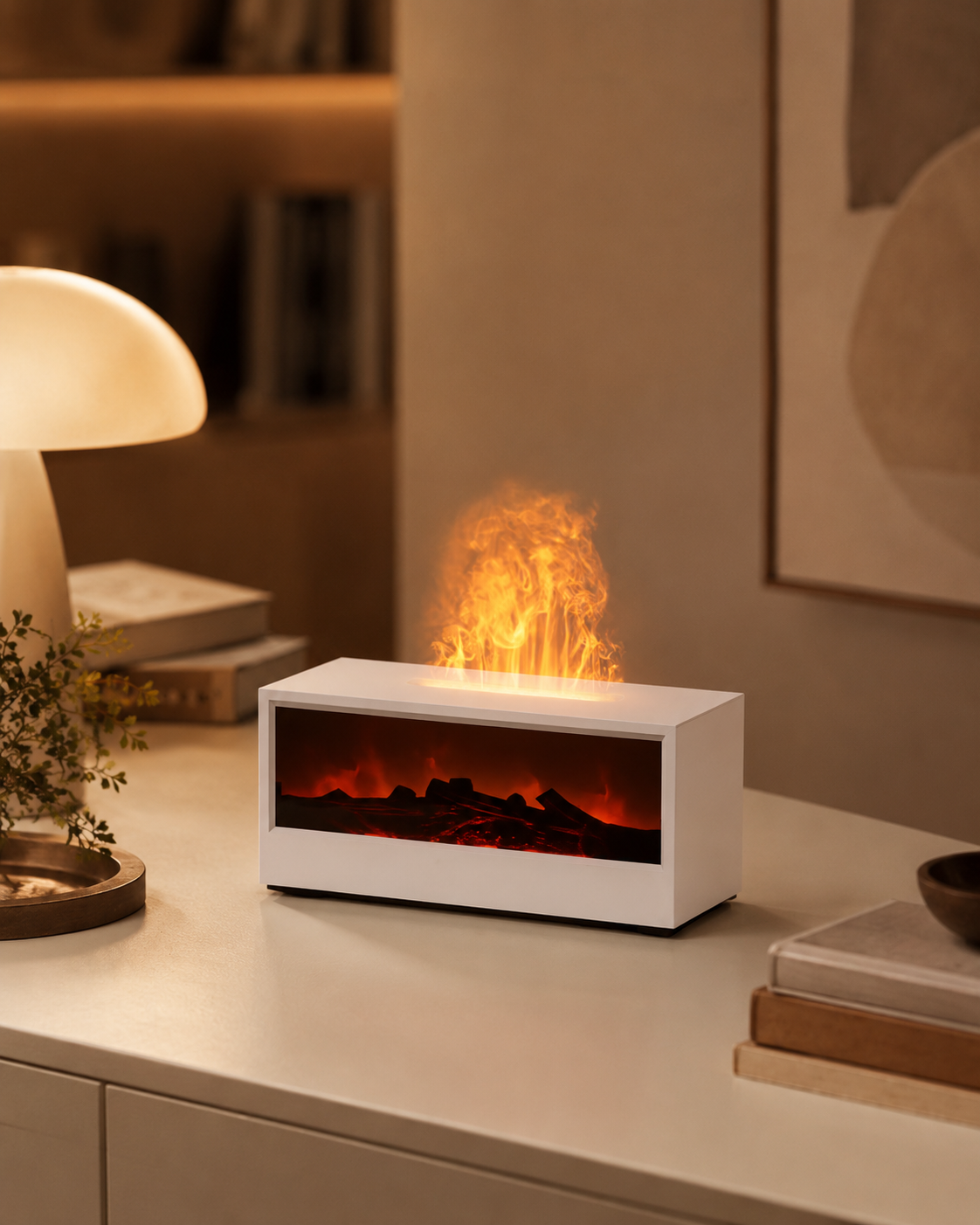 Aroma Diffuser Wit – Sfeervolle Luchtbevochtiger met Vlam Effect